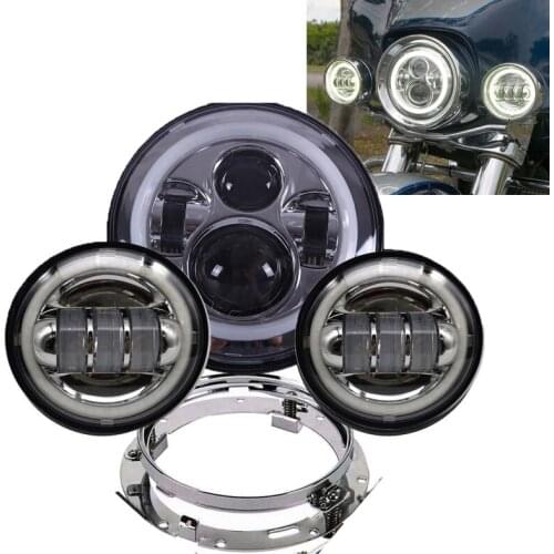 7 Inch Chrome Motorcycle LED Headlight 4-1/2" DRL Halo Fog Light for Harley LED Passing Lamp Front Lights Driving Lamp Projector