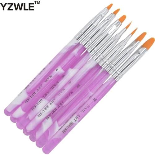 WUF 7 Pcs/Pack Acrylic Nail Art Tips UV Gel Builder Set Painting Brush Design Pen DIY 21