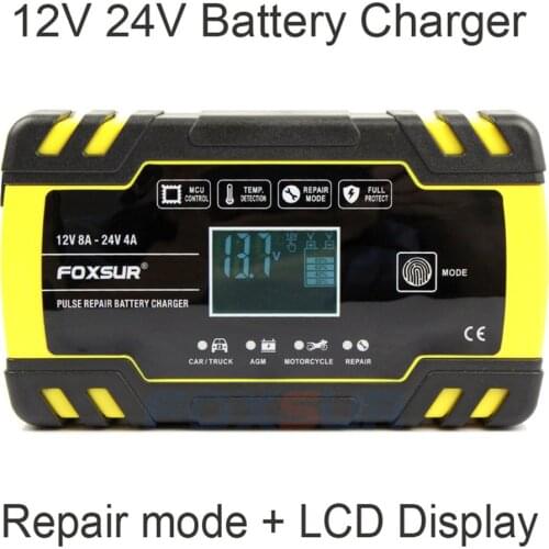 Car Motorcycle 12V 8A 24V 4A Pulse Repairing Battery Charger With Lcd Display Agm Gel Wet Lead Acid Battery Charger Dropship