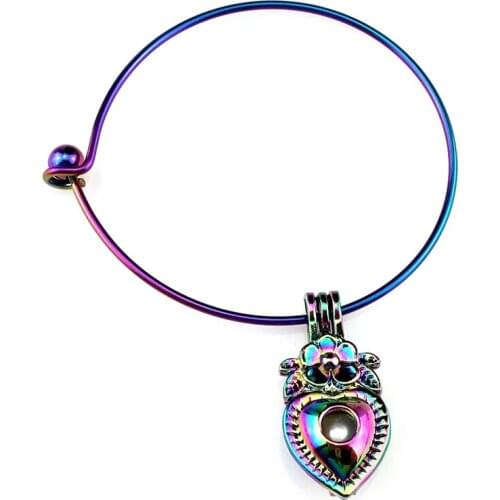 B-C879 Rainbow Heart Flower Beads Cage Locket Wrist Cuff Bangle Girl Women Expandable Wire Steel Bracelet Bangle