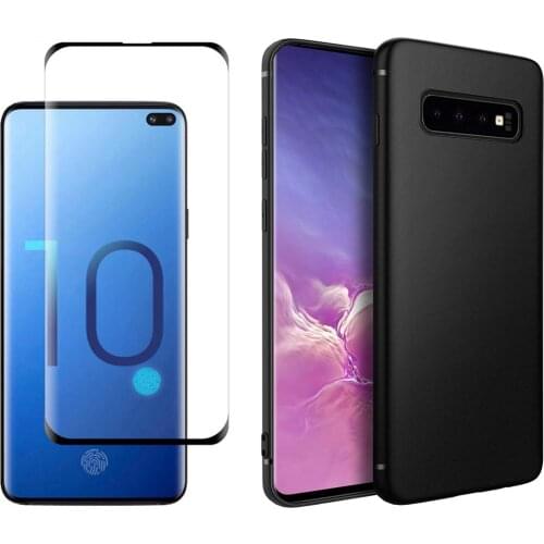 Black Soft Matte TPU Case with Full Tempred Glass for Samsung Galaxy S10 Phone Bumper Fitted Case S10e S10 Plus S10+5G