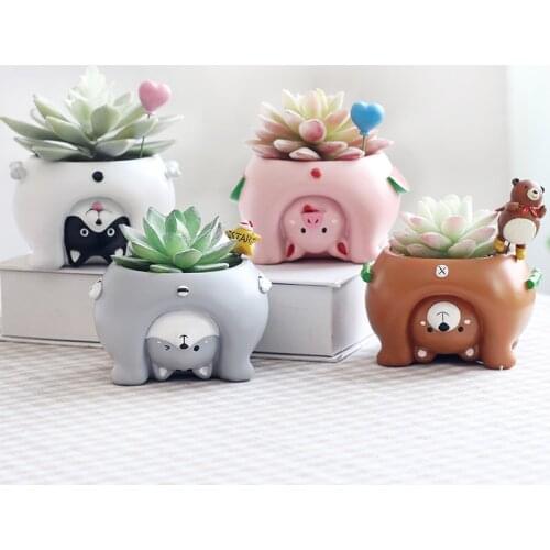 Upside Down Cartoon Animal Flower Pots Resin Handmade Planters for Succulents Plants Desktop Flowerpots Home Garden Decoration