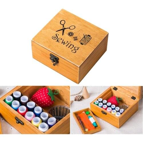 Wooden Sewing Box Sewing Accessories Supplies Kit Workbox For Mending Retro Sewing Wooden Box (Random Accessories Color)