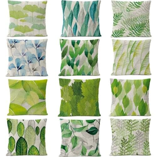 Home Decorative Pillows Watercolor Green leaves Plants Pillow Cushion Covers Leaf Linen Pillow Case flower Cushion Cover