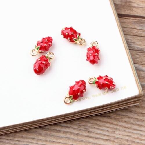 Enamel Pitaya 3D Simulation Strawberry Fruit Charms Pendant Beads DIY Bracelets Necklace Earrings For Women Jewelry Finding Gift