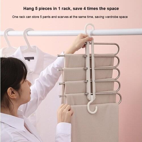 Cloakroom Storage Artifact Stainless Steel Folding Pants Rack Five-in-one Horizontal And Vertical Drying Rack