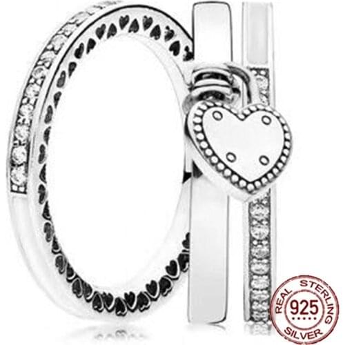 2018 NEW 100% 925 Sterling Silver Ring Love In Heart Stacked Ring Wedding For Fashion Women DIY Gift Jewelry