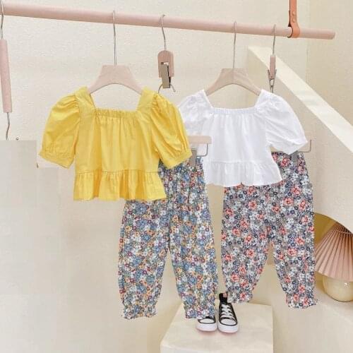 Girls Outfit Suit Summer Children Clothes Set Toddler Solid Casual Tshirt Kids Tops Pants 2Pcs Set 100 110 120 130 140 90