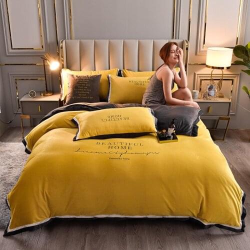 New Thicken Double Sided Flannel Warm Plain Color Luxury Bedding Set Velvet Duvet Cover Bed Sheet Pillowcases Home Bed Linens