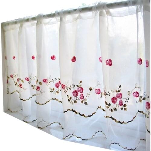 Pastoral Style Bunk Embroidered Purple Red Floral Lace Edge Tulle Decorative Short Curtain Cupboard Curtain