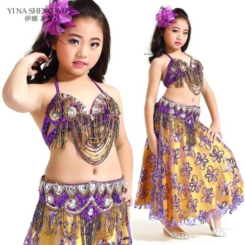 Belly Dance Clothing Oriental Dance Outfit 3pcs Bra Belt Skirt Kids Belly Dance Professional Performance Costumes Set For Girls