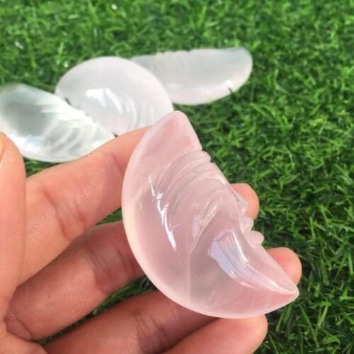 Beautiful natural love rose quartz Crystal gemstone smile moon face meditation reiki healing hand-carved crystal as gift