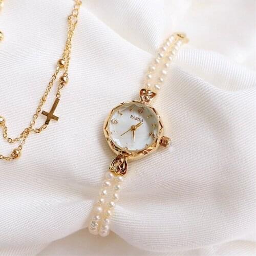 Japanese small gold watch small round dial Natural freshwater pearl bracelet top high-end fashion womens Watch