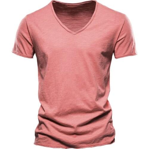 Mens New Solid Color Slubby Cotton Short Sleeve T-shirt