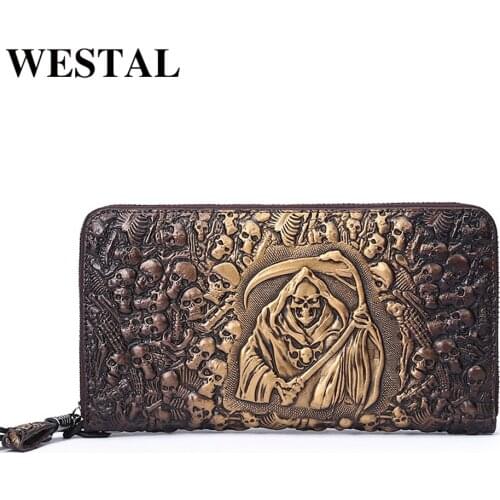 WESTAL Mens Long Wallet/Clutch Bag For Men Genuine Leather Purse Crocodile Pattern Card Holder Vintage Mens Money Bag