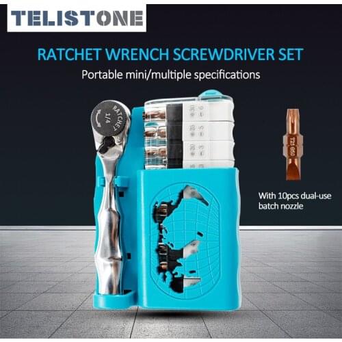 12 in 1 Ratchet Socket Wrench Set Mini Portable 1/4 Inch Ratchet Socket Wrench Screwdriver Bits Quick Release Socket Repair Tool
