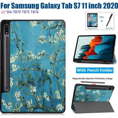 Table Case with Pencil Holder for Samsung Galaxy TAB S7 11inch 2020 SM-T870 SM-T875 Smart Magnetic Cover Stand with Soft Film
