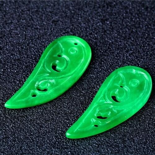 Natural green jadeite handcarved water droplets DIY real jade pendant earring jade accessories septa scattered beads for women