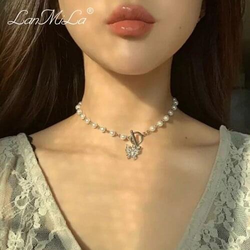 LanMiLa New Necklace 2021 Bohemian Butterfly Pendant pearl Choker Chain Women Jewelry