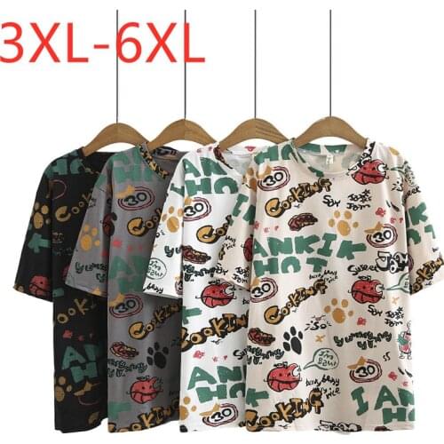 New 2021 Ladies Design Summer Plus Size Tops For Women Large Short Sleeve Loose Cotton Black White Print T-Shirt 3XL 4XL 5XL 6XL