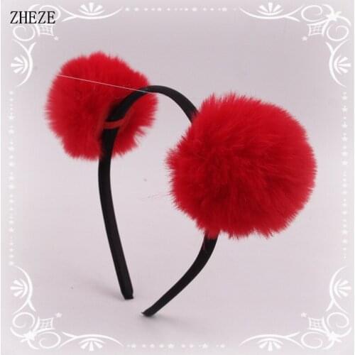 2Pcs/Lot 12 Colors Sweet Girls Cute Rabbit Plush Big Hair Ball Headband Hoop Cat Ears Hairband Tiara Children Hair Accessories