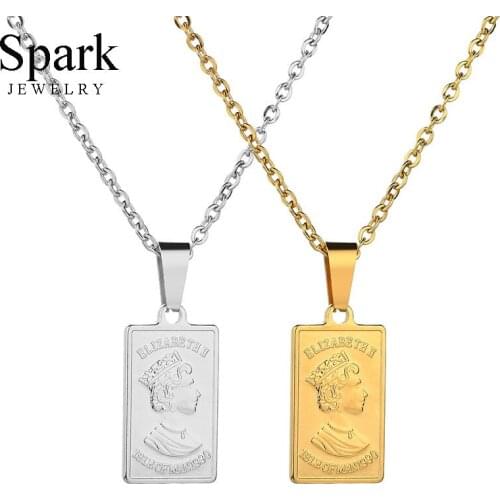 Spark Her Majesty Elizabeth II Pendant Necklace 3 Color Stainless Steel Portrait Necklaces For Women Souvenir Gifts Colier Femme