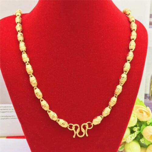 Necklaces for Women Men Yellow Gold Color Oval Olive Beads Chain Wedding Anniversary Jewelry Birthday Gifts Male Collar Bijoux