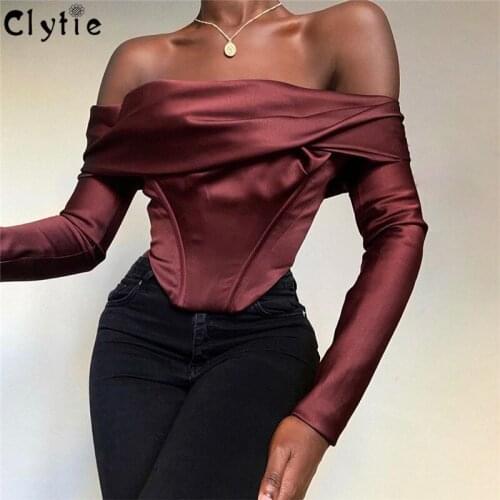 Clytie Off Shoulder Sexy T Shirt For Women Long Sleeve Slash Neck Ladies Clothing Female 2021 Spring Home Vintage Tops