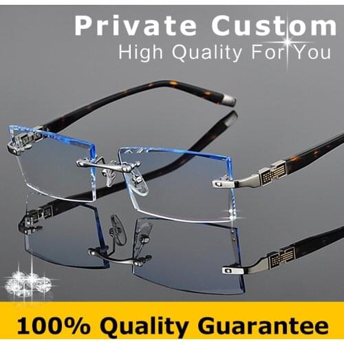 Luxurious Glasses 2016 Optical Eyeglasses Men Rimless Myopia Prescription Anti Radiation Brand Clear Hyperopia Eye Glasses 613
