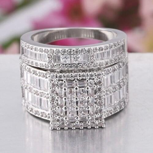 Luxury Gorgeous Women Jewelry White Zircon Bridal Couple Rings for Wedding Engagement Set Gifts