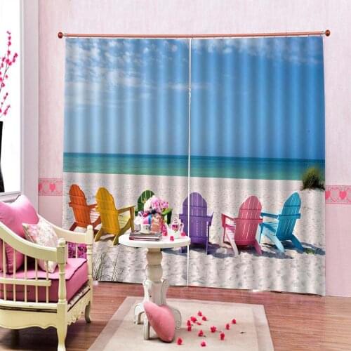 Blue beach curtains photo Blackout Window Drapes Luxury 3D Curtains For Living room Bed room Office Hotel Home