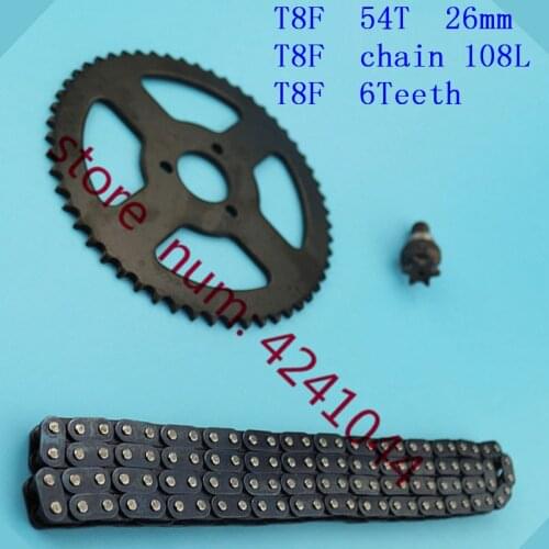 Mini Moto 47cc 49cc Drive System T8F Chain 108 Links with 54Teeth Rear Sprocket And 6T fronk pinion Fit Mini Moto Pocket Bike