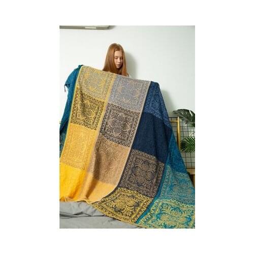 Mediterranean American chenille sofa cushion Colorful Bohemian Chenille Plaids Sofa Large Cobertor Blanket With Tassel