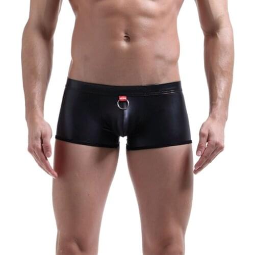 Mens Boxers Underwear Sexy U-convex Male PU Leather Underpants Man Low Waist Boxer Shorts Men Club Wear Party Black Boxer Shorts