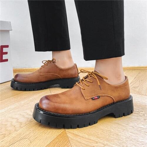 Luxury Designer Trend Casual Men Dress Shoes High Quality Real Leather British Loafers Thick Bottom Ankle Boots Shoes Sneakers