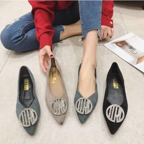Single Shoes Women 2021 New Korean Style Temperament Suede Flat Belt Buckle Pointed Soft Bottom Shallow Mouth Womens Shoes