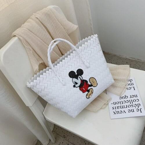 Disney Mickey Mouse ladies handbag Cartoon lady Tote Large Capacity bag Women weaving bag fashion hand travel beach bag