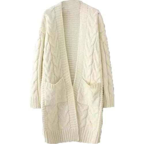 2020 cardigan Women sweater Autumn Winter Pockets Cardigan Long Sleeve Twist Knitted Mid-length Coat свитер женский pull femme