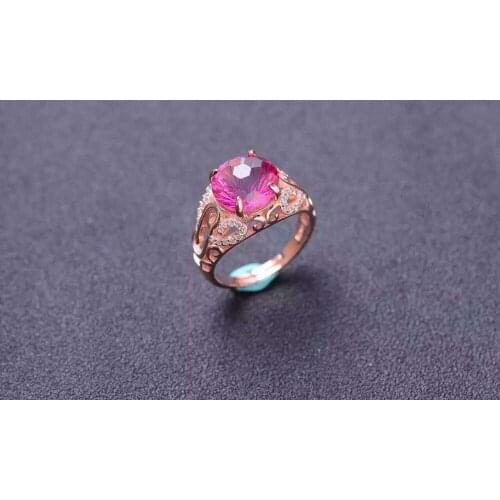 Natural Fireworks pink topaz gem Ring Natural gemstone ring 925 sterling silver trendy Elegant Hollow women girl party Jewelry