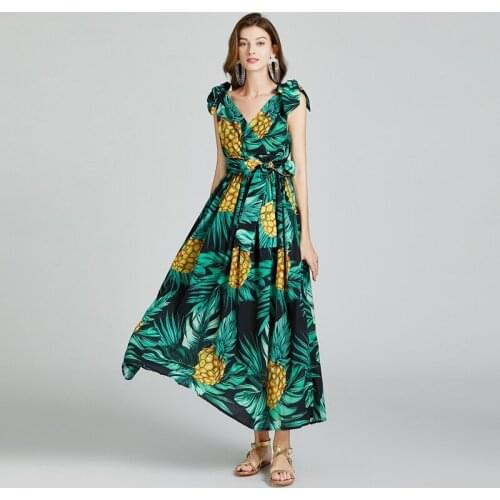 2021 Summer Fashion Runway Spaghetti Strap Sexy Maxi Dress Womens Vintage Furit Print Holiday Boho Elgant Party Long Dresses