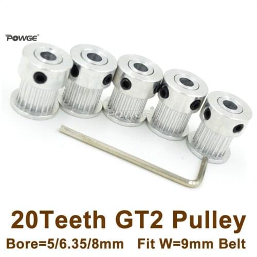 POWGE 5pcs 20 Teeth GT2 Timing Pulley Bore 5/6/6.35/8mm Fit Width=9mm 2GT Synchronous Belt 20Teeth 20T 2GT Timing Belt Pulley
