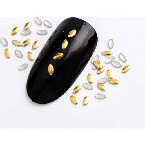1.5x3mm/2.5x4mm Gold/Silver Oval Hot Fix Nail Art Rivet Punk Rock Style For DIY Nail Art Decoration About 510pcs/780pcs/lot
