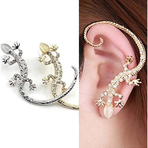2021 New Fashion Gold Silver Rhineston Ear Cuff Earrings Gecko Lizards And Snake Exaggerated Ear Studs Women Fine Party Jewelry
