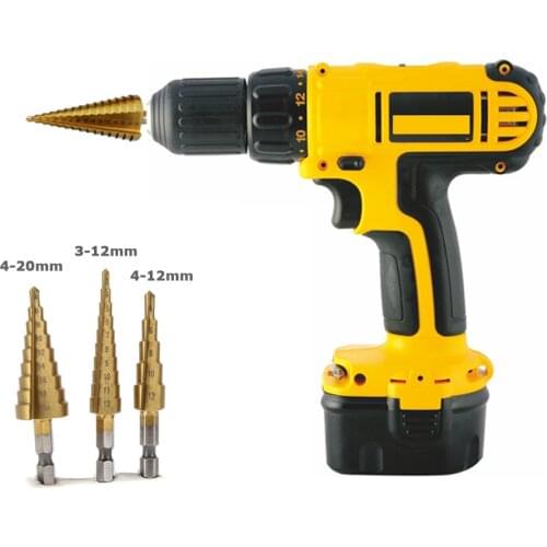 3pcs Hss Steel Titanium Step Drill Bits 4-12mm 4-20mm 3-12mm Step Cone Cutting Tools Steel Woodworking Wood Metal Drilling Set