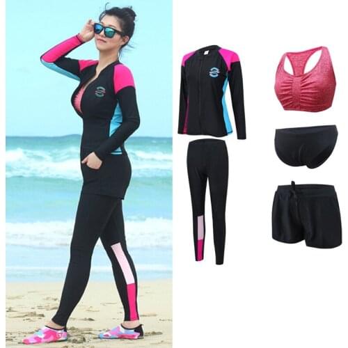Womens 5pcs Activewear Set Fitness Yoga Running Outfit Athletic Tracksuits Long Sleeve Swimsuit Rash Guards Swimwear Plus Size