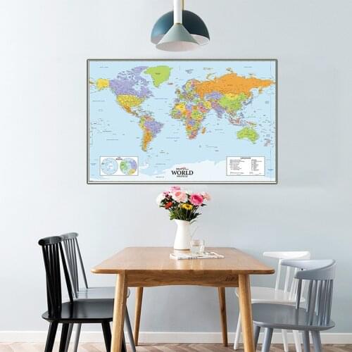 A2 Size The World Political Map Wall Art Posters and Prints Canvas Painting Living Room Home Decoration Study Supplies