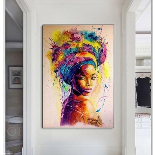 African Woman Graffiti Art Canvas Painting on The Wall Posters and Prints Black Girl Abstract Wall Art Picture for Living Room