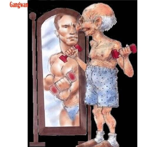 Diamond painting The old man in the mirror,diamond embroidery strong man 5d full drill square round diamond mosaic rhinestone