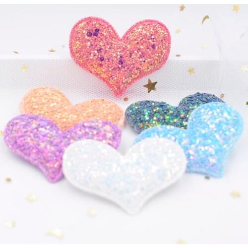 53mm Glittering Nonwoven Padded Patches Glitter Heart Appliques for DIY Girls Clothes, Hat, Hairpin, Cloth Doll, Toy Decor F71