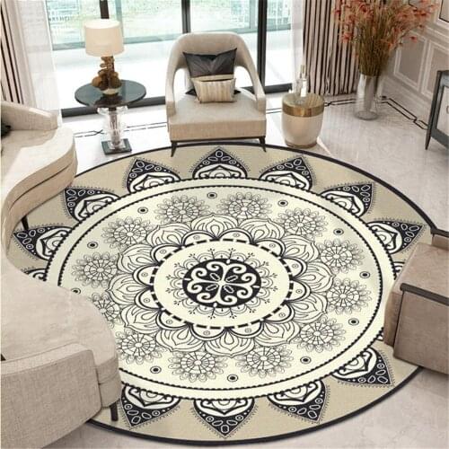 Bohemian Ethnic Mandala Round Soft Floor Rug Classic Geometric Flower Sofa Floor Mat European Retro Living Room Mat